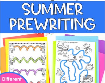 Summer Prewriting Worksheets for Kids – Line and Shape Tracing Activities - Preschool & Kindergarten - Great Fine Motor Practice Handwriting
