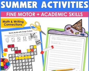 Summer Fine Motor Activities for Preschool PreK Kindergarten, Printable Playdough Mats, Tracing, Cutting, Dot Art, Crafts