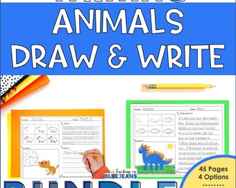 Draw and Write Animal Activities for Kids – Directed Drawings + Print & Cursive Sentence Tracing Worksheets - Writing Practice Sheets