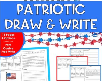 Patriotic Draw and Write for Kids – Handwriting Practice & Directed Drawing Prompts in Print and Cursive