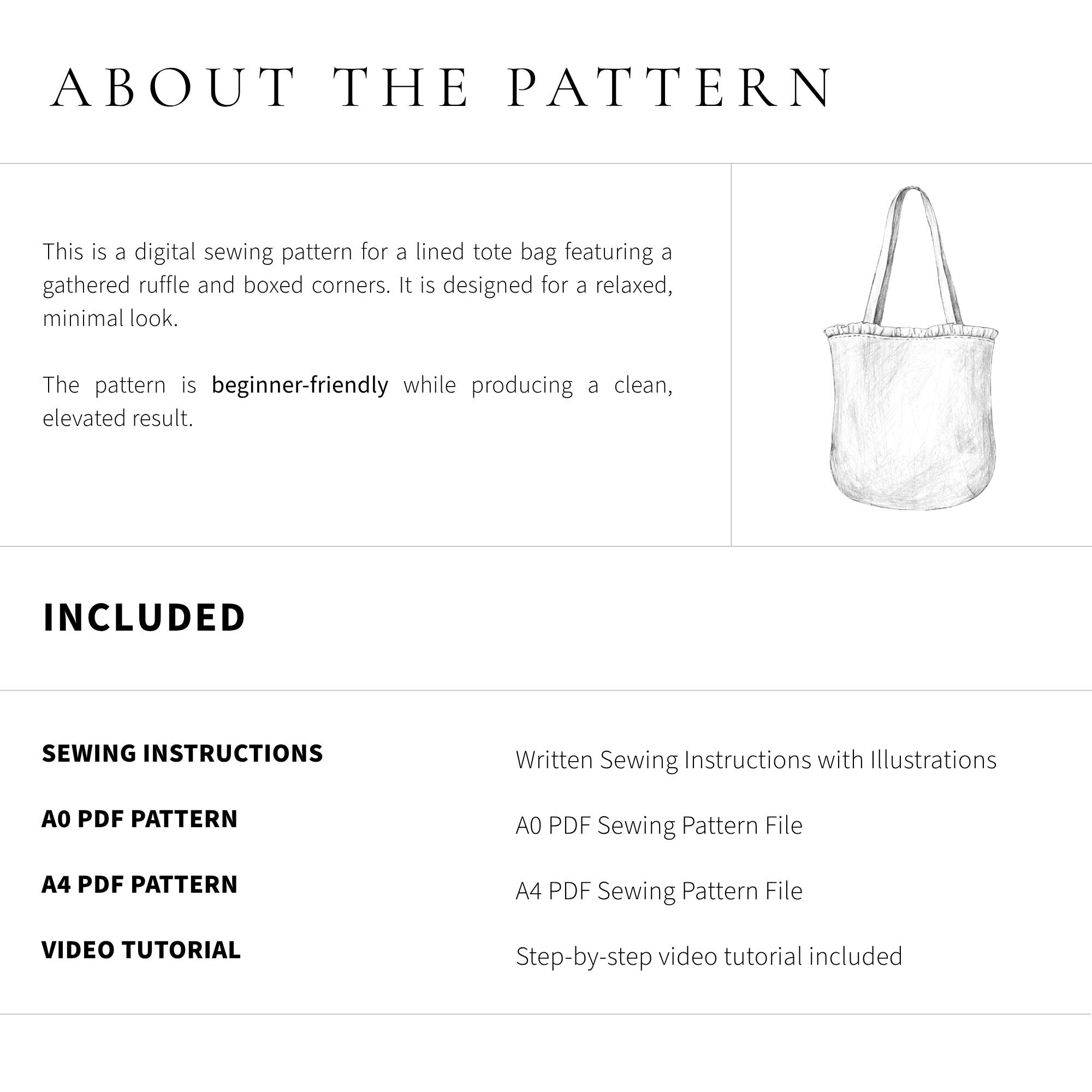 Ruffle Tote Bag Sewing Pattern PDF | Beginner Friendly | Video Tutorial ...