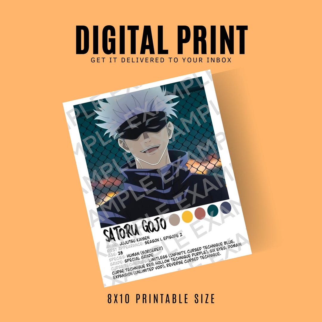 Custom Satoru Gojo, Jujutsu Kaisen Poster | 8x10 Digital Download ...
