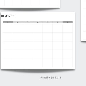 Monthly Blank Calendar Printable, Undated Calendar, Monthly Planner, Sunday Start, Monthly Calendar PDF