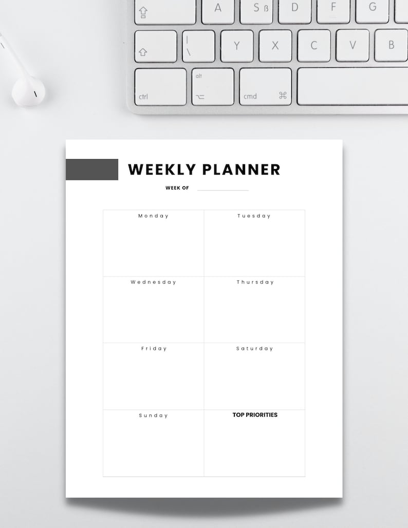 Weekly Planner Printable PDF, Blank Planner, Monday to Sunday - Etsy