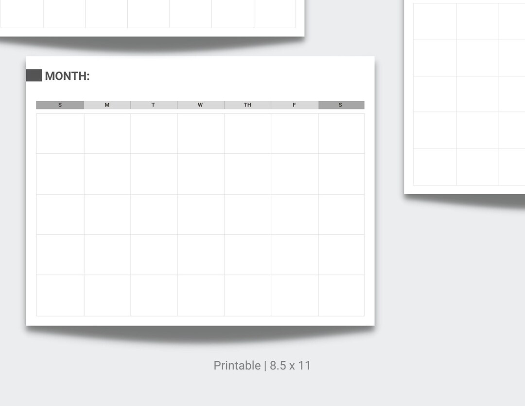 Monthly Blank Calendar Printable, Undated Calendar, Monthly Planner ...