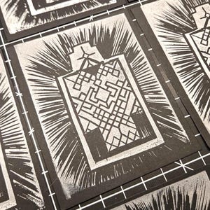Stampa linoleografica fatta a mano - Porta nel cielo - Stampa artistica di piccole dimensioni con timbro.