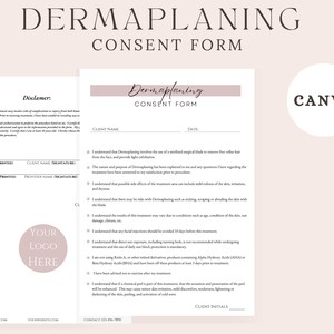 Formulaire de consentement Dermaplaning, modèle d’esthéticienne modifiable, modèle imprimable, consentement Dermaplane, Canva, formulaires de consentement professionnel
