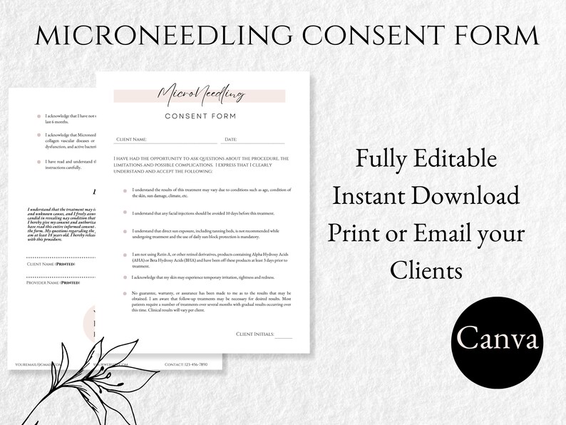 Professional Microneedling Consent Form, Editable Template, Printable ...