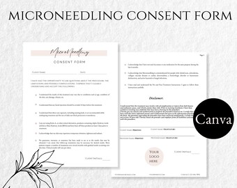 May include: A black and white consent form for microneedling treatments. The form includes a disclaimer and space for the client and provider to sign. The form also includes a logo with the text "Your Logo Here".