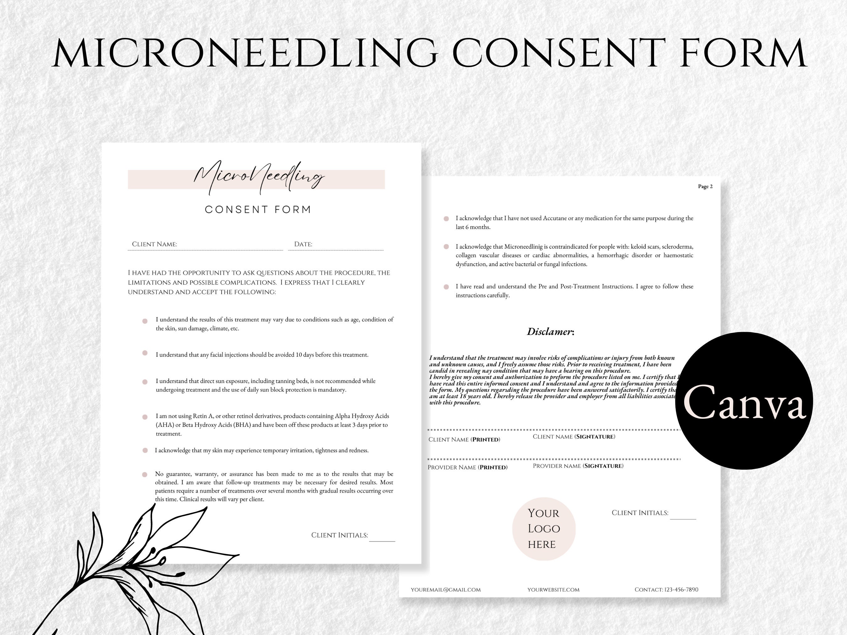 Professional Microneedling Consent Form, Editable Template, Printable ...