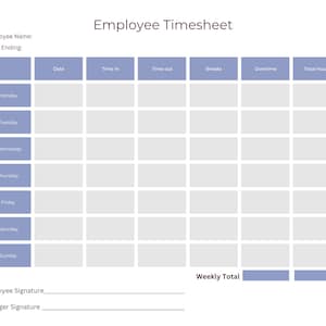 Employee Timesheet , Weekly Employee Timesheet, Instant Download pdf.