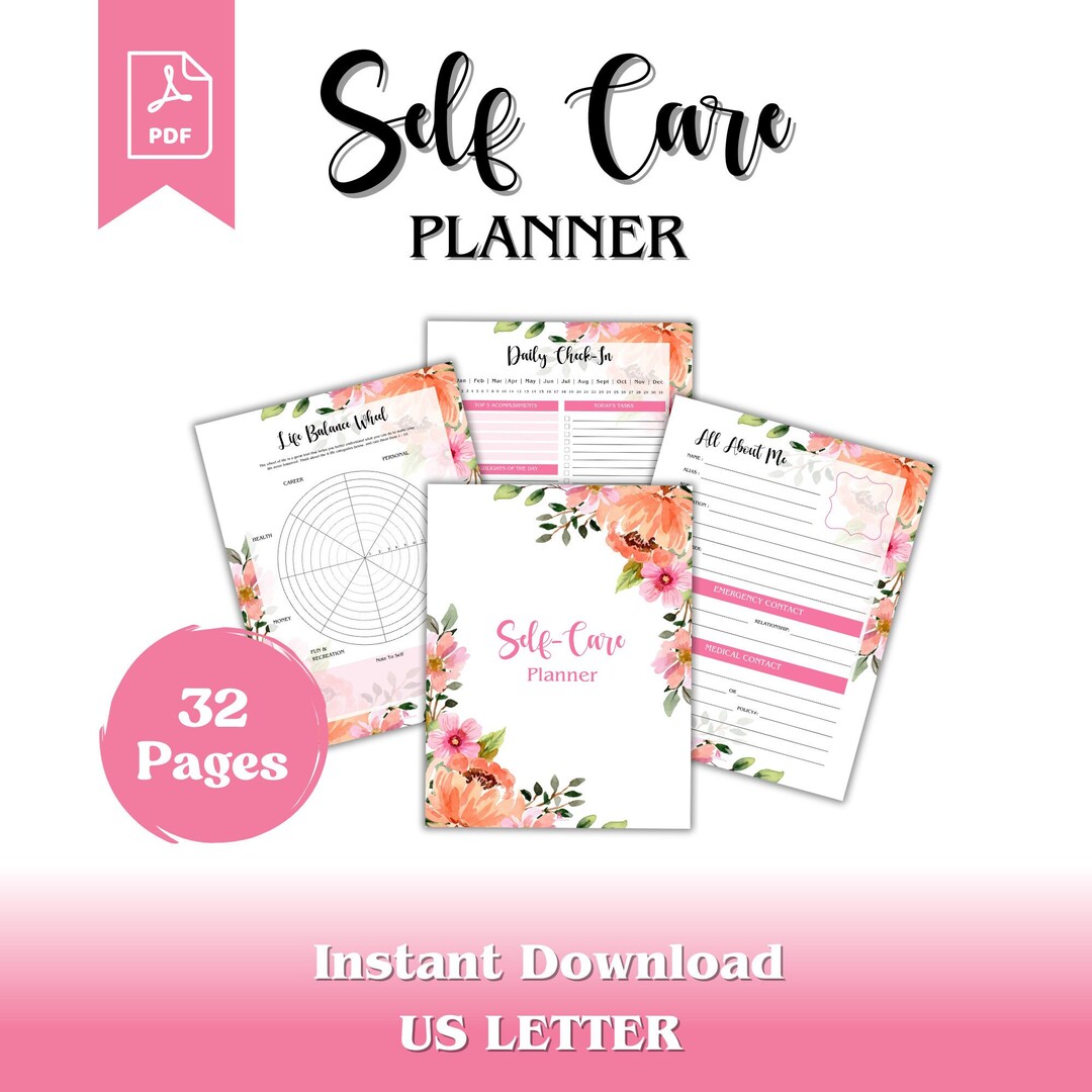 Pink Floral Self Care Planner | Instant Download | Feel Good Planner ...