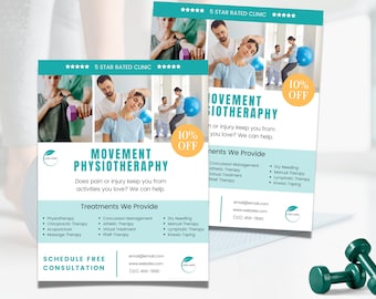 Plantilla de terapia quiropráctica, folleto promocional de fisioterapia, folleto comercial, plantilla de servicios, instantánea, plantilla de Canva, salud y bienestar