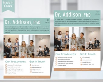 Counseling Psychology Therapy Flyer Templates Design, Editable Printable, Mental Health, Wellness, Business Ads Poster Therapist Counselling
