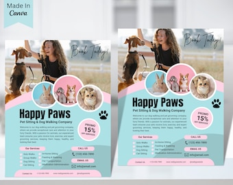 Dog Walking Flyer Poster Leaflet, Pet Sitting Flyer Poster Leaflet, Pet Sitter Flyer, Dog Walking Business, Editable Flyer Template 19