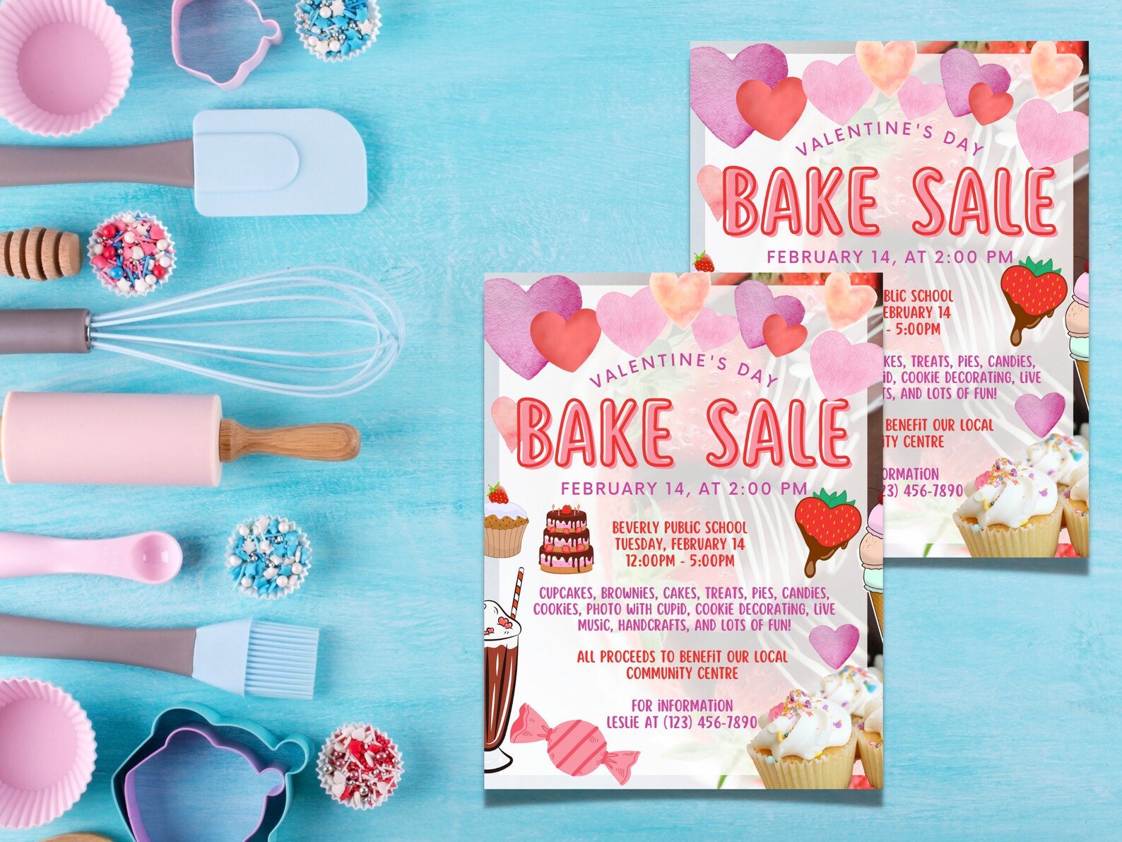 Editable Valentine's Day Bake Sale Fundraiser Flyer, Instant Download