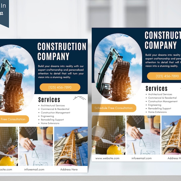 Construction Flyer Template, Printable Business Flyer Design, Handyman Flyer, Marketing Template, Business Service Flyer, Instant Download 4