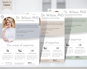 Counseling Psychology Therapy Flyer Templates Design, Editable Printable, Instant, Mental Health,Therapist, Wellness, Business Ads Poster