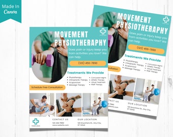 Plantilla de terapia quiropráctica, folleto promocional de fisioterapia, folleto comercial, plantilla de servicios, plantilla de Canva, salud y bienestar, vol. 4