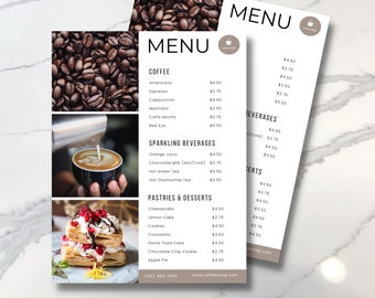 Coffee Menu Template, Editable Coffee Price List, Coffee Price Guide, Instant Download, Printable Cafe Menu, Coffee Shop Menu, Menu Canva