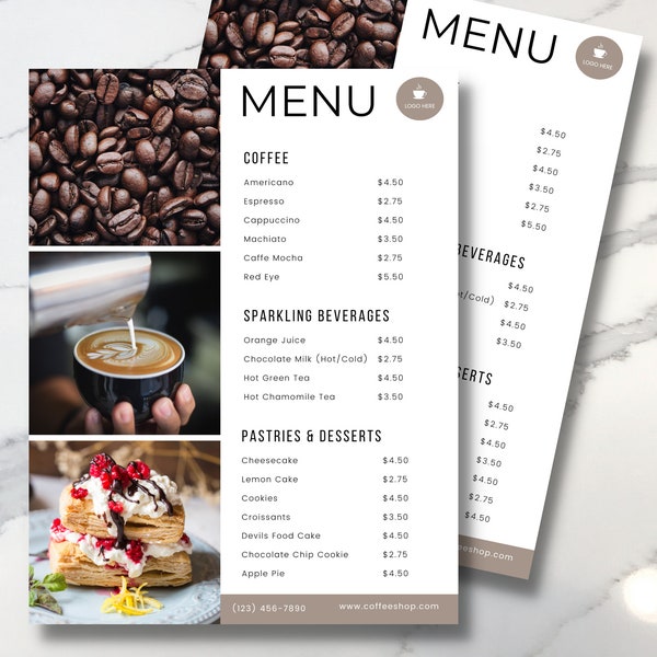 Coffee Menu Template, Editable Coffee Price List, Coffee Price Guide, Instant Download, Printable Cafe Menu, Coffee Shop Menu, Menu Canva