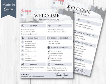 Plantilla Canva de signo de bienvenida de Airbnb de 1 página / signo WiFi / reglas de la casa Air BnB / hoja de instrucciones de alquiler vacacional / guía de bienvenida / VRBO