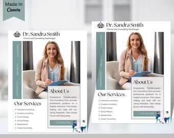 Counseling Psychology Therapy Flyer Templates Design, Editable Printable, Counselling, Wellness, Mental Health, Business Ads Therapist 65