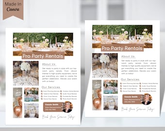 Party Rental Flyer Template, DIY Leaflet for Party Equipment, Event Venue Rental Flyer Canva Template, Event Decor Flyer, Editable in Canva