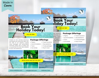 Travel Agent Flyer, DIY Flyer Travel Template, Travel Agency, Vacation Flyer, Social Media Flyer, Vacation Booking Flyer, Canva Template