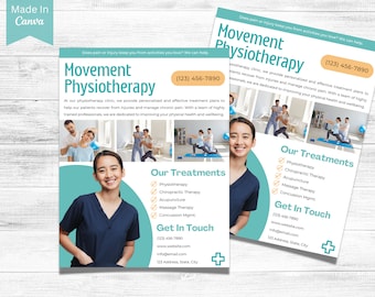 Plantilla de terapia quiropráctica, folleto de promoción de fisioterapia, folleto comercial, plantilla de servicios, plantilla de Canva, salud y bienestar vol. 6