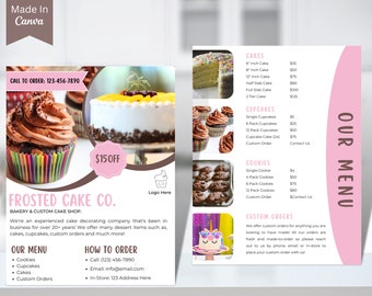 Cake Flyer Template, Cupcake Cake Business Flyer, Baking Dessert Flyer, DIY Cupcake Cake Flyer, Bakery Flyer, DIY Cake Shop Flyer, Canva vo2