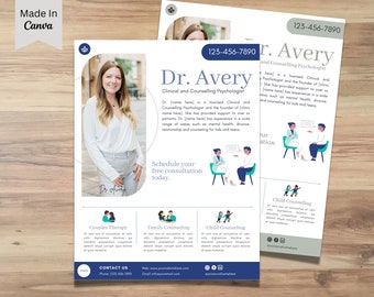 Counseling Psychology Therapy Flyer Templates Design, Editable Printable, Mental Health, Wellness, Business Ads Poster Therapist, canva