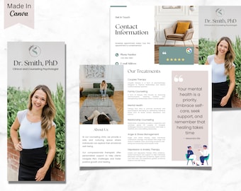 Counseling Psychology Therapy Brochure Templates Design, Mental Health, Counselling, Editable Printable, Business Poster Therapist, Canva