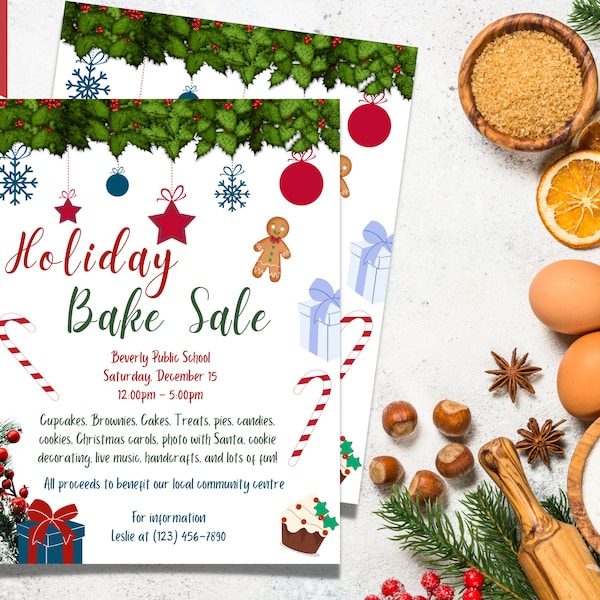 Christmas Bake Sale Editable Price List, Instant Download Holiday Bake Sale Sign, School Church Community Fundraiser Event Template, Canva