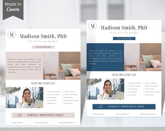 Counseling Psychology Therapy Flyer Templates Design, Editable Printable, Mental Health, Wellness, Business Ads Poster Therapist, canva 54