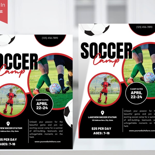 DIY Soccer Camp Templates, Soccer Camp Flyer, Editable Social Media Template For Soccer Camp Flyer, Football Camp Flyer, Editable Printable