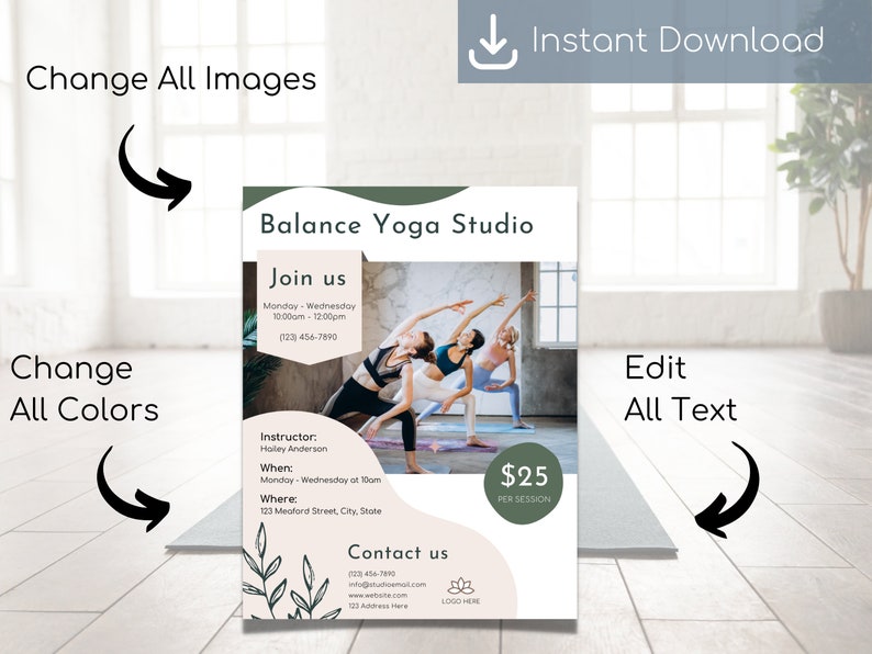 Yoga Flyer Template, Fitness Flyer, Editable Yoga Template, Yoga ...