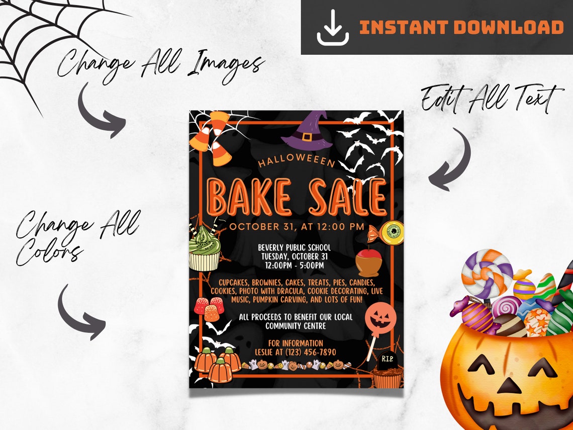 Editable Halloween Bake Sale Flyer Invitation, School Bake Sale ...