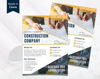 Construction Flyer Template, Printable Business Flyer Design, Handyman Flyer, Marketing Template, Business Service Flyer, Instant Download