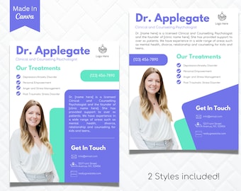 Counseling Psychology Therapy Flyer Templates Design, Editable Printable, Mental Health, Wellness, Business Ads Poster Therapist, canva 33