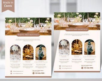 Party Rental Flyer Template, DIY Leaflet for Party Equipment, Editable in Canva, Event Venue Rental Flyer Canva Template, Event Decor Flyer