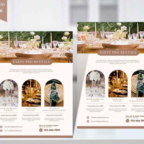 Party Rental Flyer Template, DIY Leaflet for Party Equipment, Editable in Canva, Event Venue Rental Flyer Canva Template, Event Decor Flyer