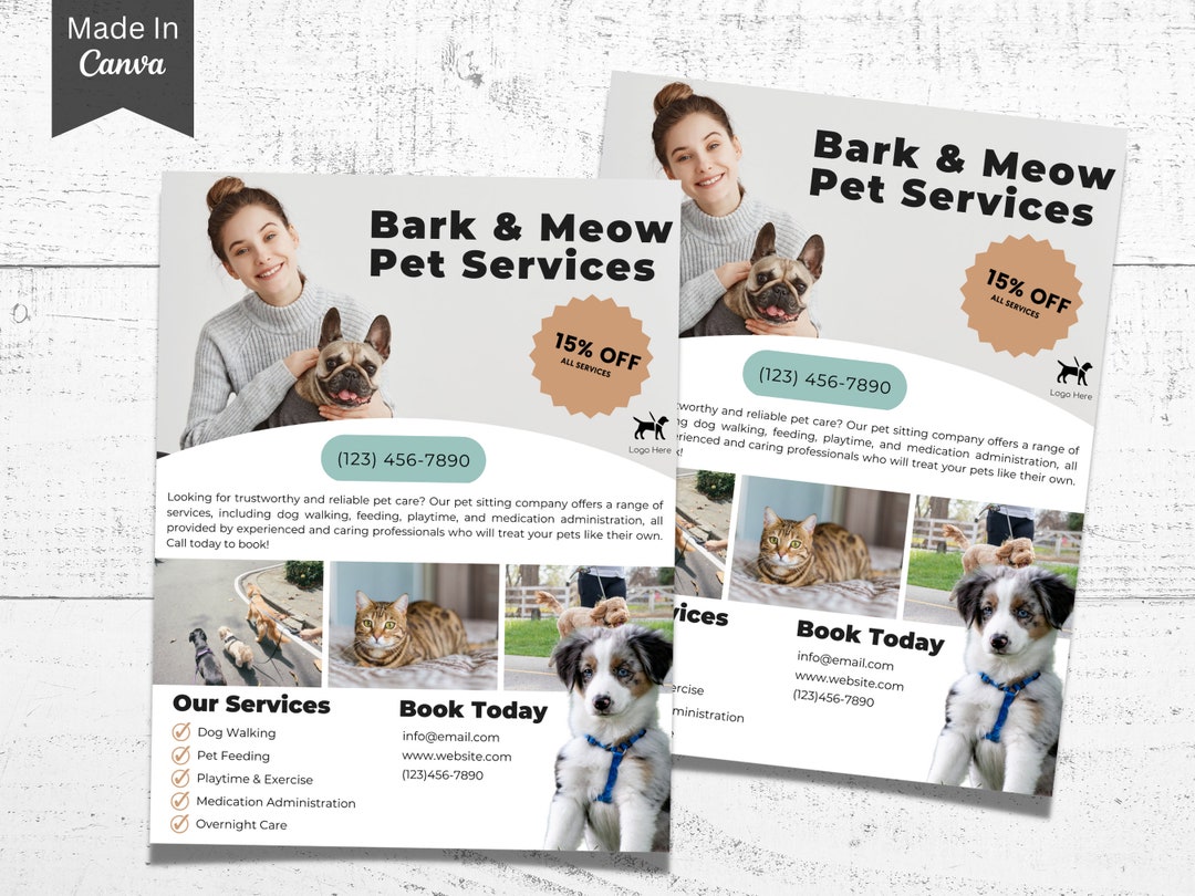 Pet Sitting Flyer Poster, Editable Flyer Template, Dog Walking Business