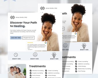 Counseling Psychology Therapy Flyer Templates Design, Editable Printable, Mental Health, Wellness, Business Ads Poster Therapist, canva 69