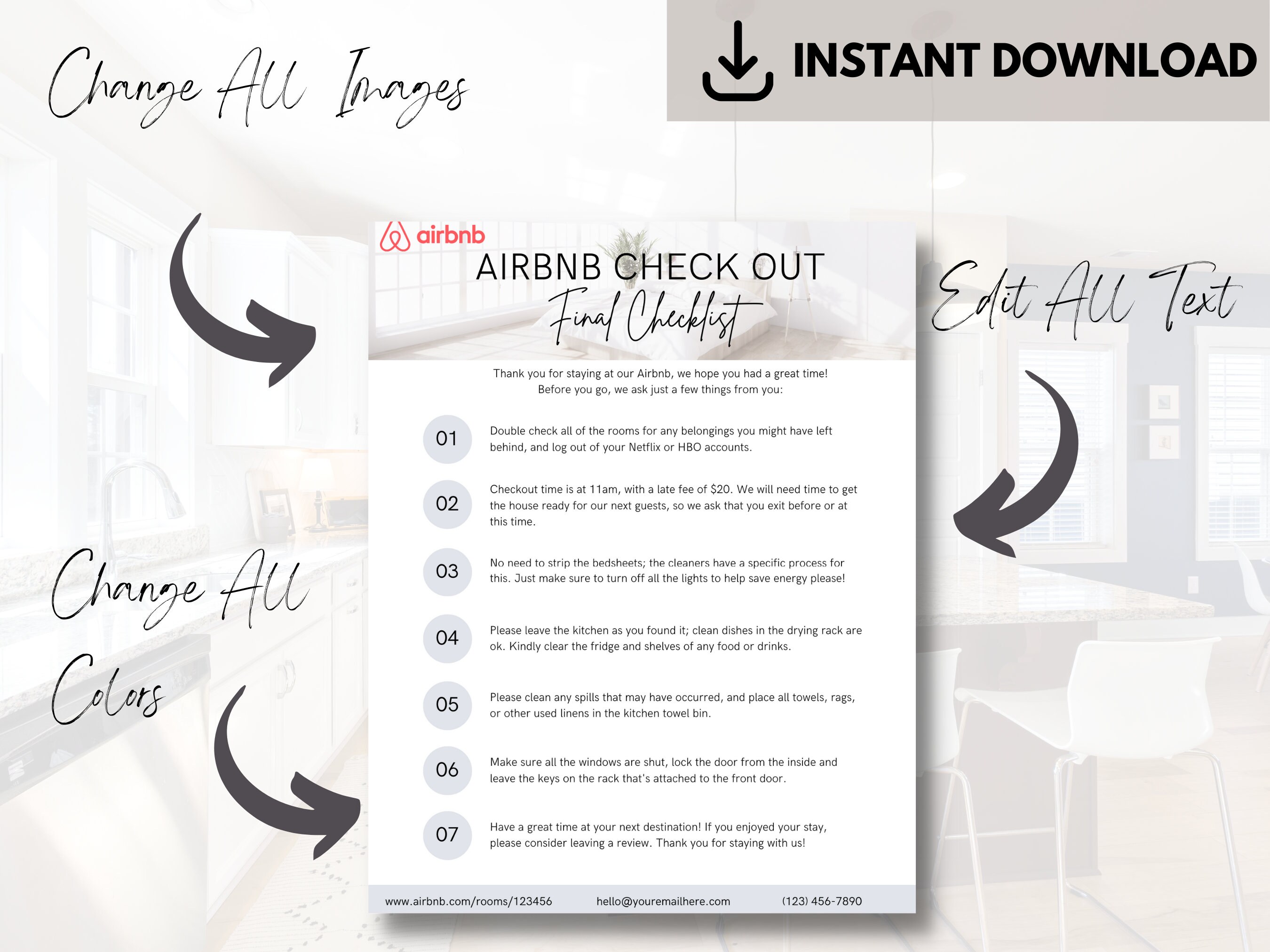 Airbnb Guest Check Out Checklist Sign Template Editable Etsy