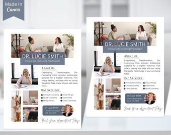 Counseling Psychology Therapy Flyer Templates Design, Editable Printable, Counselling, Wellness, Mental Health, Business Ads Therapist 64