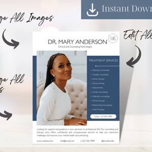 Therapy Flyer Template, Mental Health Wellness Poster, Counseling Psychology Business Ad, Editable Therapist Marketing Canva, Psychotherapy image 2