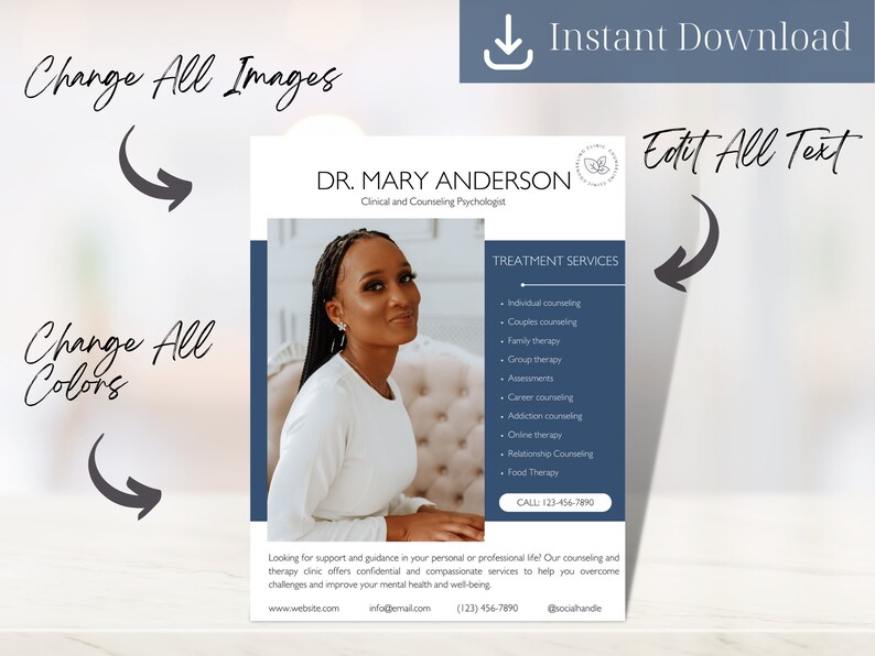 Therapy Flyer Template, Mental Health Wellness Poster, Counseling Psychology Business Ad, Editable Therapist Marketing Canva, Psychotherapy image 2