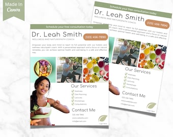 Wellness Coach Flyer Template, DIY Canva Flyer Template, Marketing Leaflet, Digital Brochure Template, Healthy, Editable Life Coach, Health