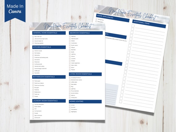 New Home Essentials Checklist, New Home Checklist Printable,first